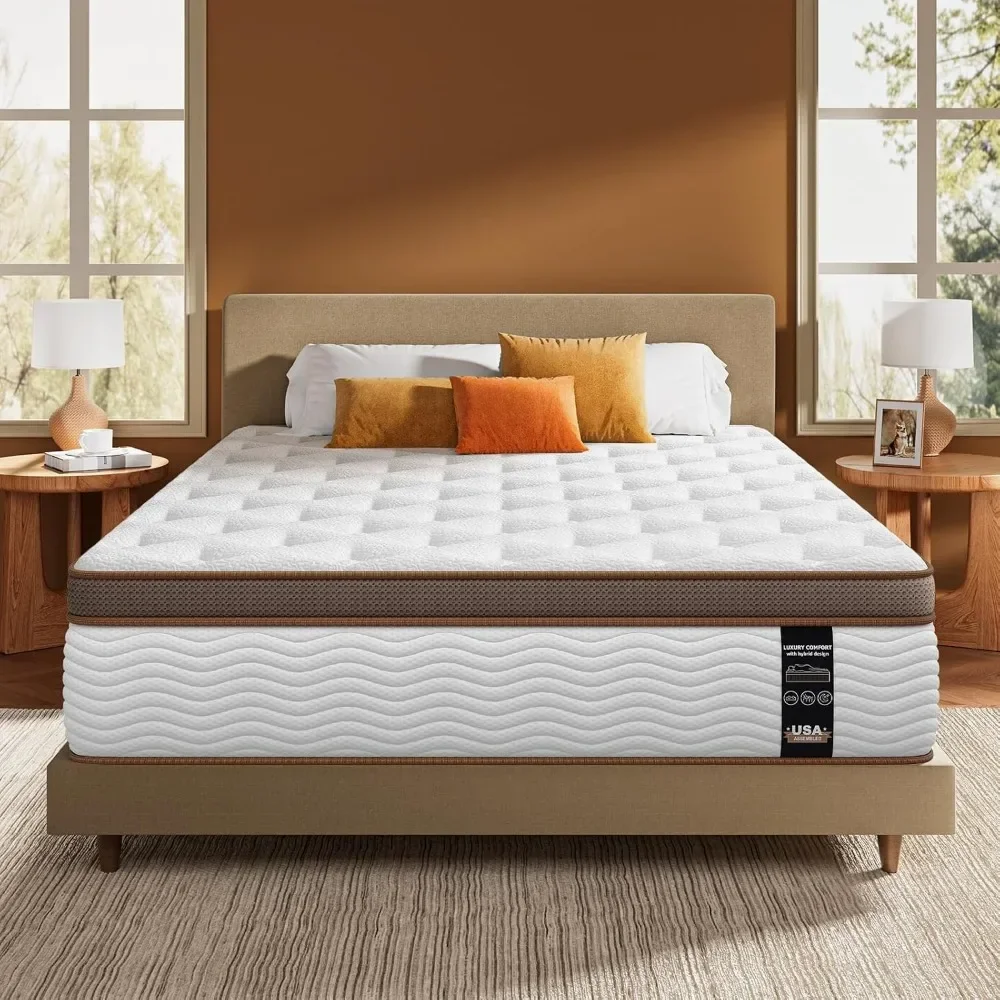 Premium King Mattress 14 Inch, Hybrid Mattress with Advanced, Optimal Spinal Support, Pain Relief and Motion Isolation