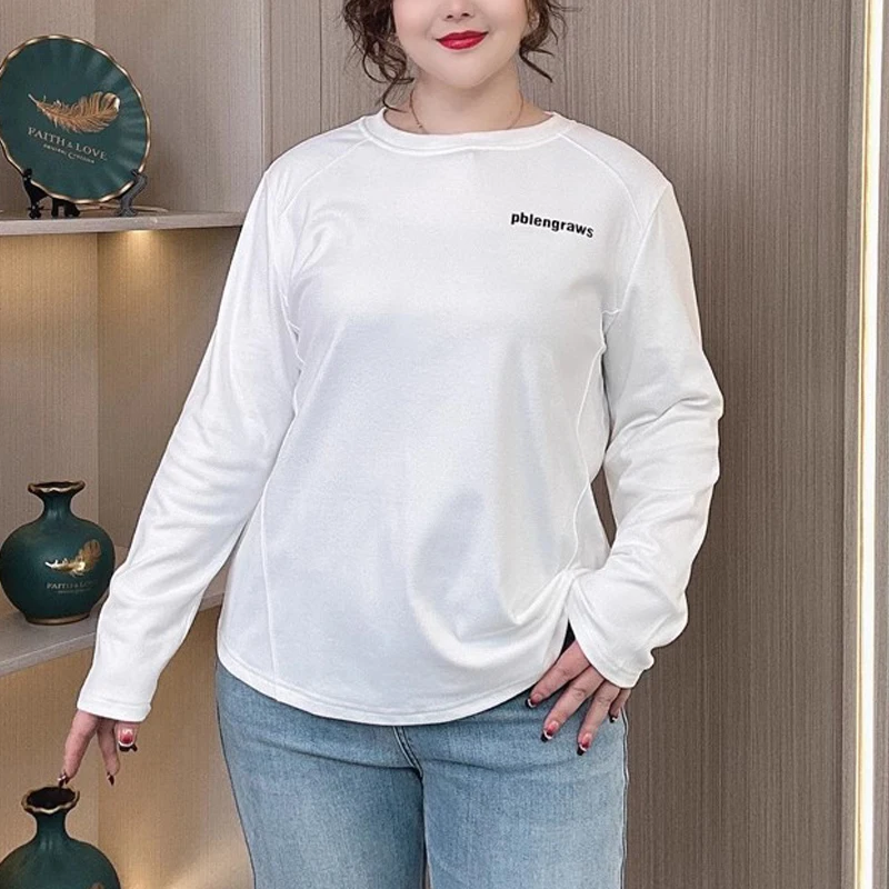 

Женская термооблегающая футболка больших размеров, сверхэластичный топ с круглым вырезом — приятная для кожи повседневная одежда на зиму (XL-4XL)