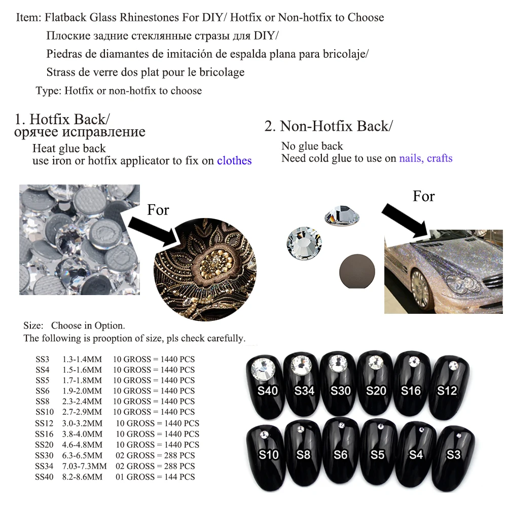 Crystal Castle 4A Flatback Rhinestone Black Jet Non Hot Fix Crystal None Glue No Hotfix Strass Rhinestones For Nail Art