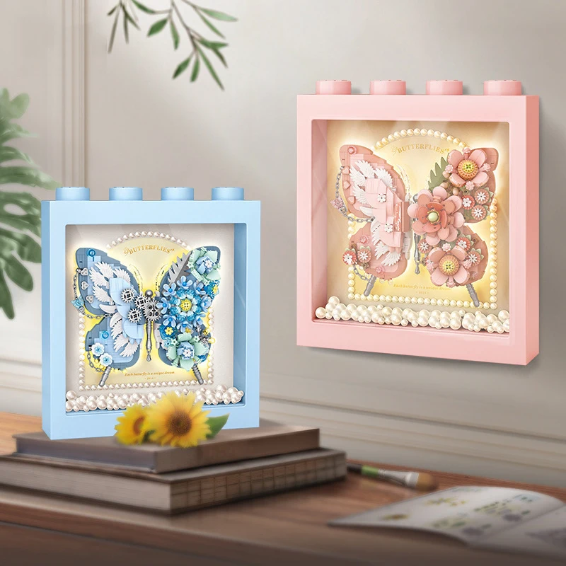 

Idea Building Brick Beauty Mini Block Mechanical Flower Butterfly Photo Frame Construction Toys With LED Light For Girls Gifts