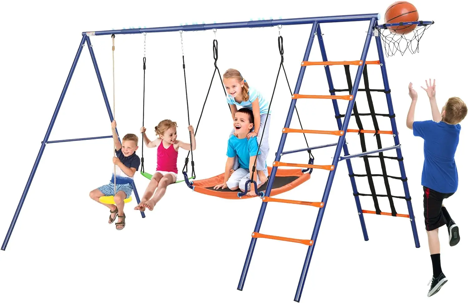 

Swing Set for Backyard 550lbs - 6 in 1 Playground Sets for Backyards Safe Platform Swing for Kids Outdoor Heavy Duty Metal Frame