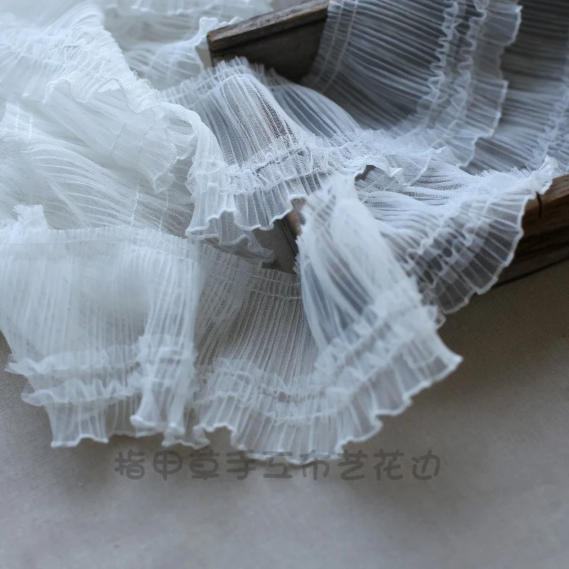 10CM Wide White Tulle Mesh Pleated Lace Fabric Frilled Ribbon Needlework Ruffle Trim Lolita Dress Curtains DIY Splicing Material