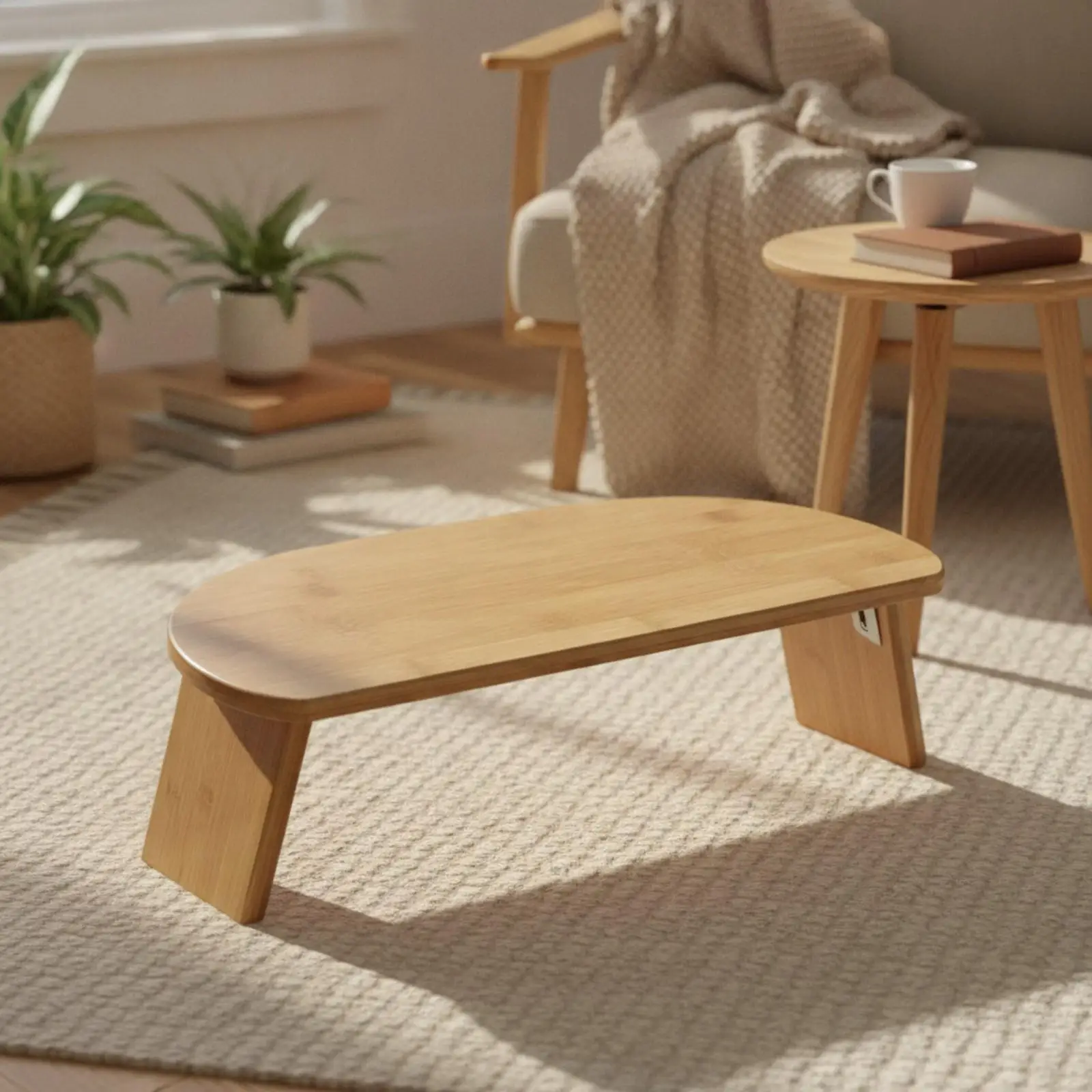 Bamboo Folding Meditation Stool Low Profile Wooden Bench with Smooth Grain Finish for Ground Sitting Ergonomic Upright Posture
