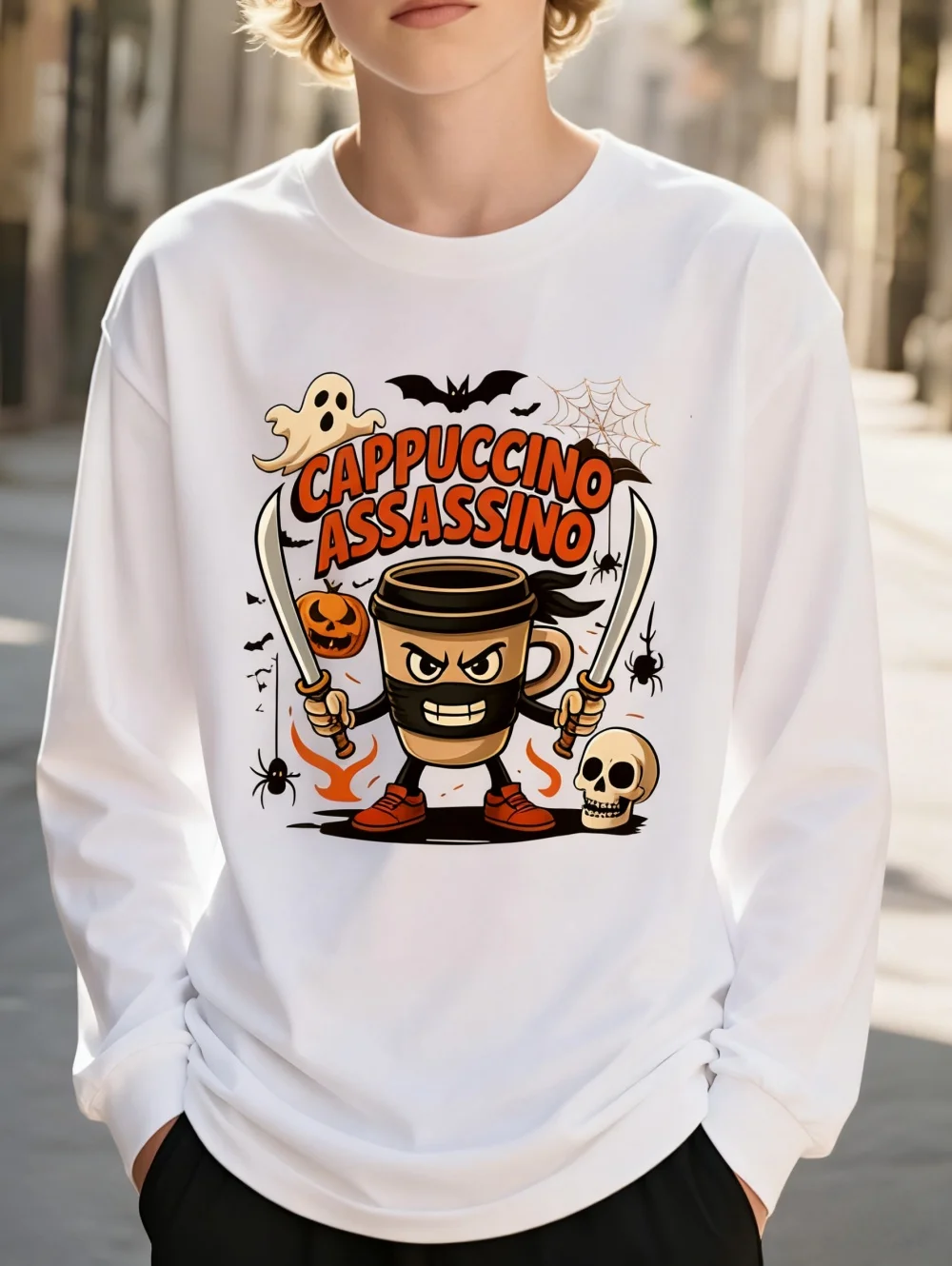 الإيطالية Brainrot طويلة الأكمام تي شيرت كابتشينو قاتل الكرتون ثلاثية الأبعاد مطبوعة رداء علوي غير رسمي صبي الفتيات ملابس عصرية ملابس الاطفال #6