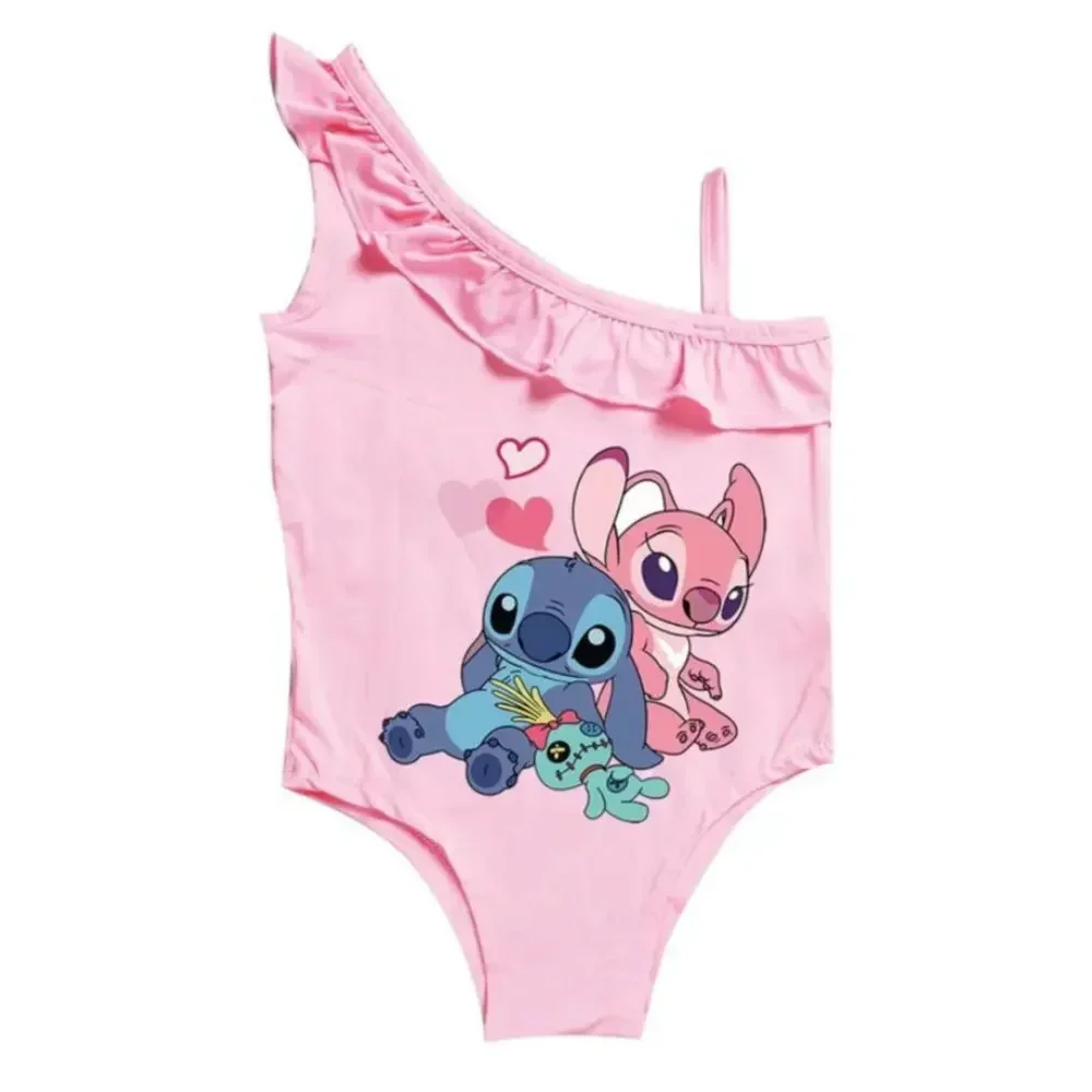 Cute Summer Girl Swimsuit One Piece Swimwear Cartoon Stitch Print Children Swimming Outfits Kids Beach Wear 3-10y