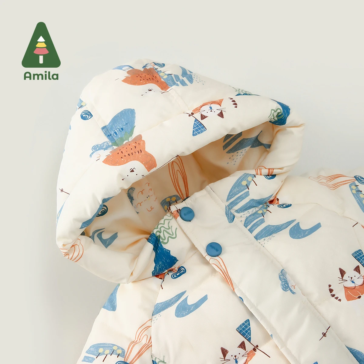 Amila-Chaqueta de plumón con estampado de dibujos animados para niño y niña, abrigo cálido con capucha, antifrío, informal, a la moda, novedad de