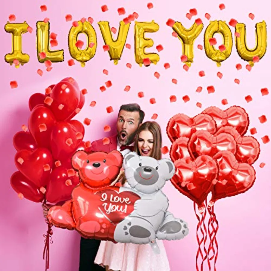 I Love You Balloons And Wedding Balloons SetRomantic Heart Balloon Kit With 1000 Pcs Red Rose Wedding Decoration For Anniveary