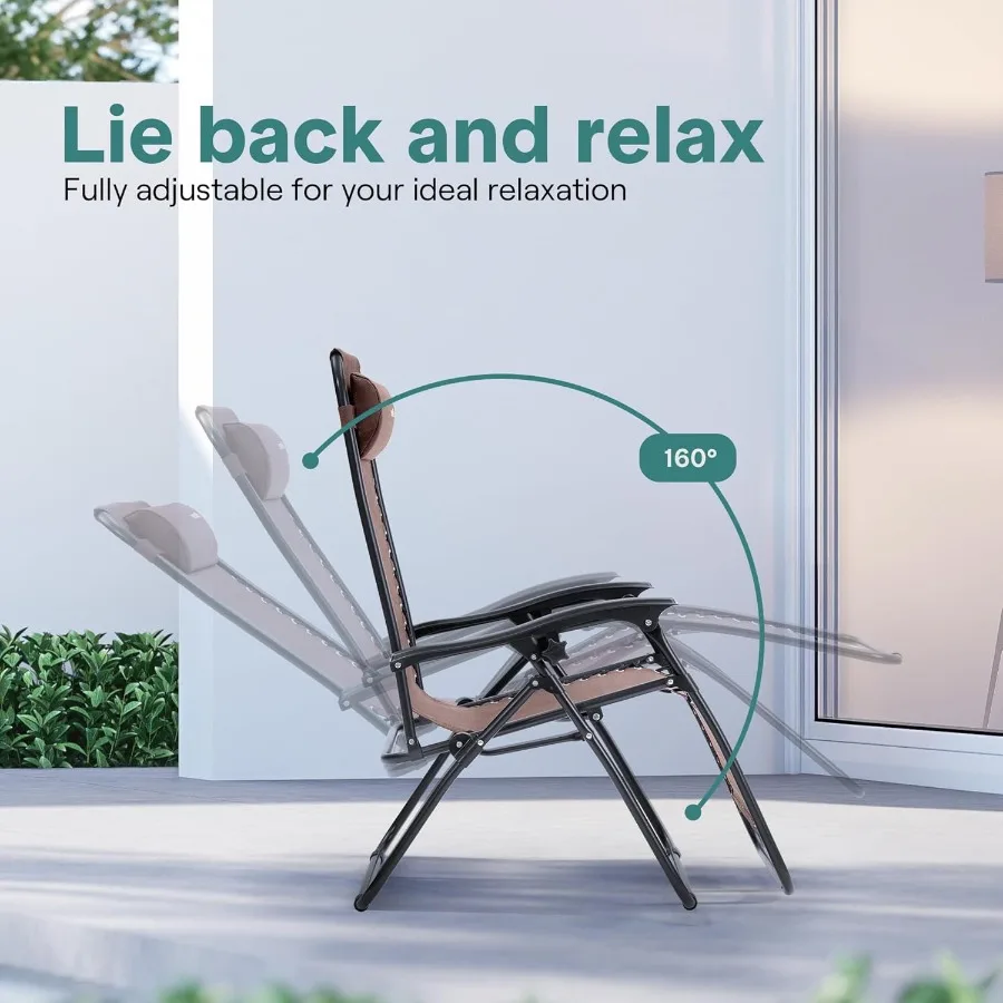 كراسي صالة Zero Gravity مكونة من قطعتين مع كراسي جانبية قابلة للتعديل مع مسند رأس مبطن وحاملات أكواب بتصميم قابل للطي و #3