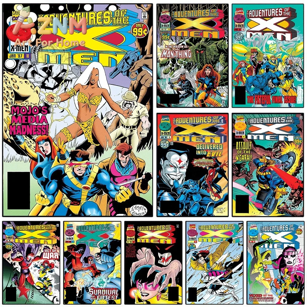 AZNM The Adventures of X-Men Mojo's Media Madness Vintage Comic Collage Canvas Wall Art Unframed Print, Superhero Poster for H