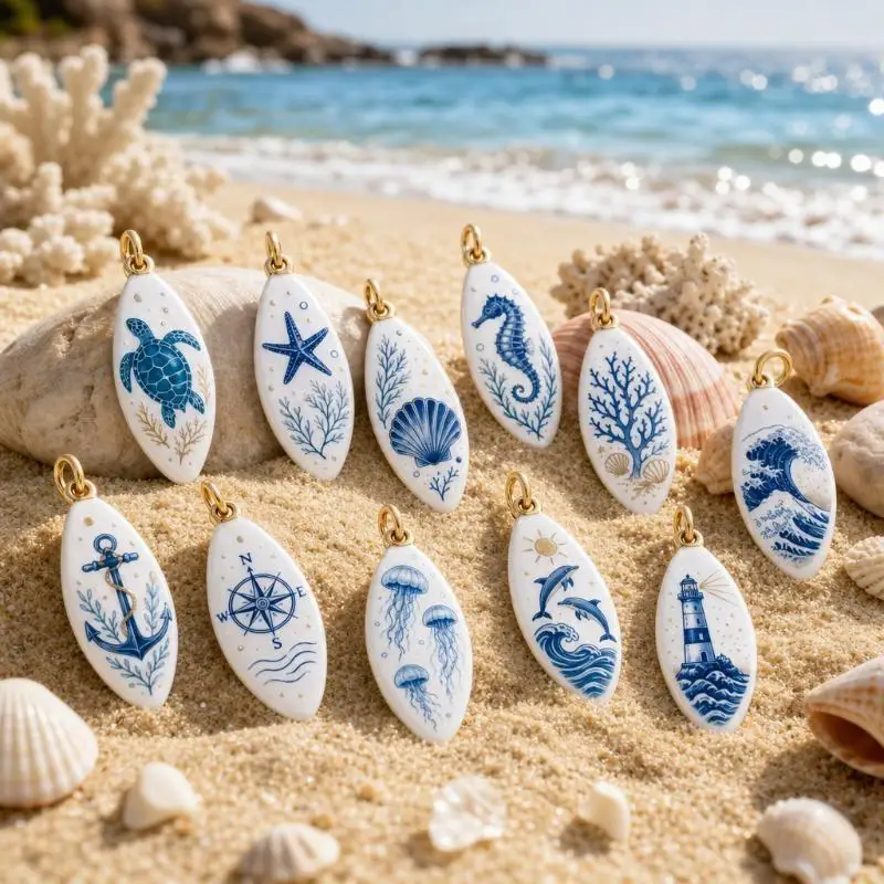 1Pc Gold Plated Ocean Jewelry Charms Blue Shell Seahorse Turtle Pendant for DIY Earrings Keychain Jewelry Craft Accessories