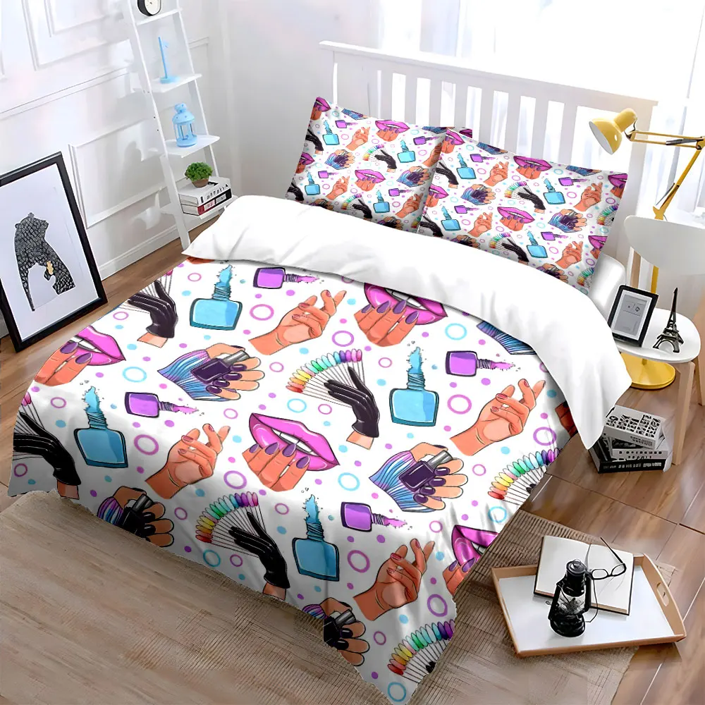 Nail Art and Tools Illustration Duvet Cover Set with 3D Printing Design Soft Polyester Bedding Set All-Season Comfort for gfits