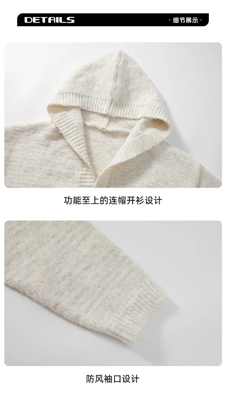Neuer Herren-Cardigan mit Kapuze für Herbst und Winter, lockerer Strickpullover, warme Streetwear-Jacke für Studenten, weiches, lässiges Hemd für den Alltag, Herrenmode – Detail 13