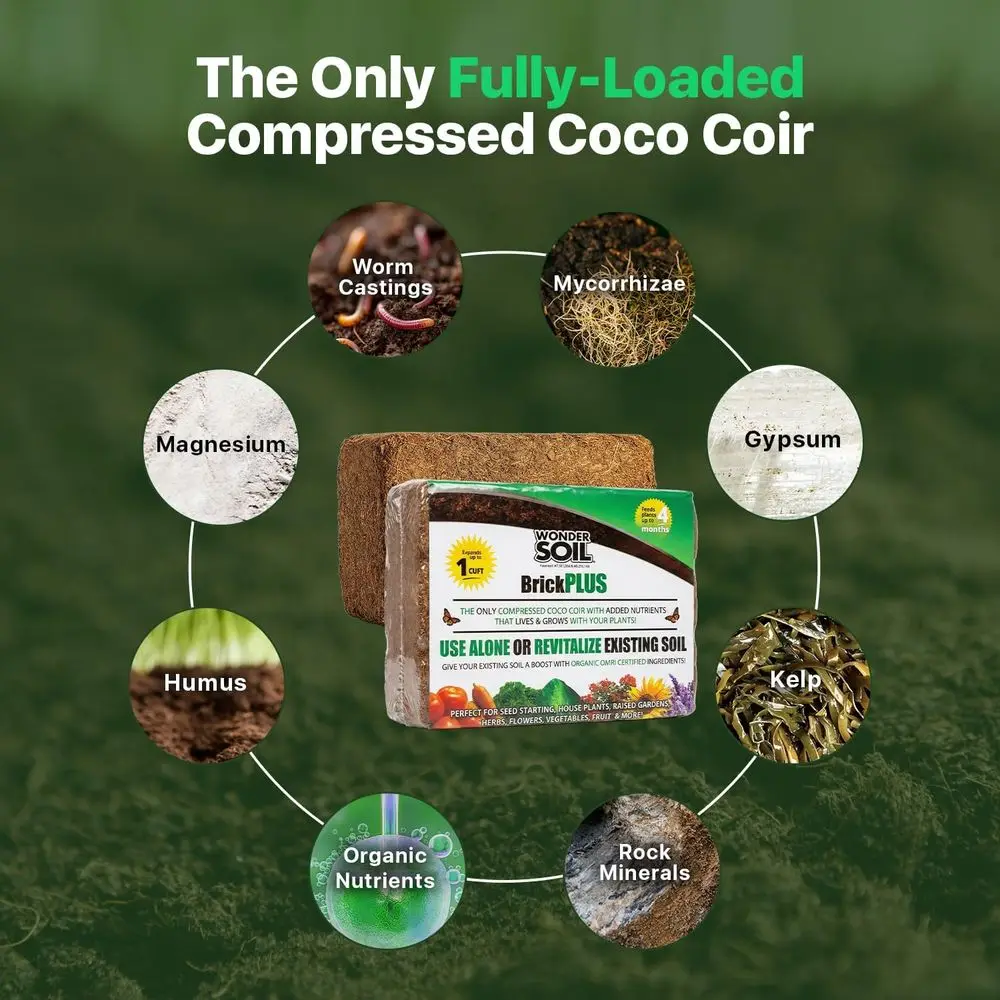 Only 3-Pack Organic Coco Coir Bricks Expands to 30 Quarts with Nutrients & Worm Castings
