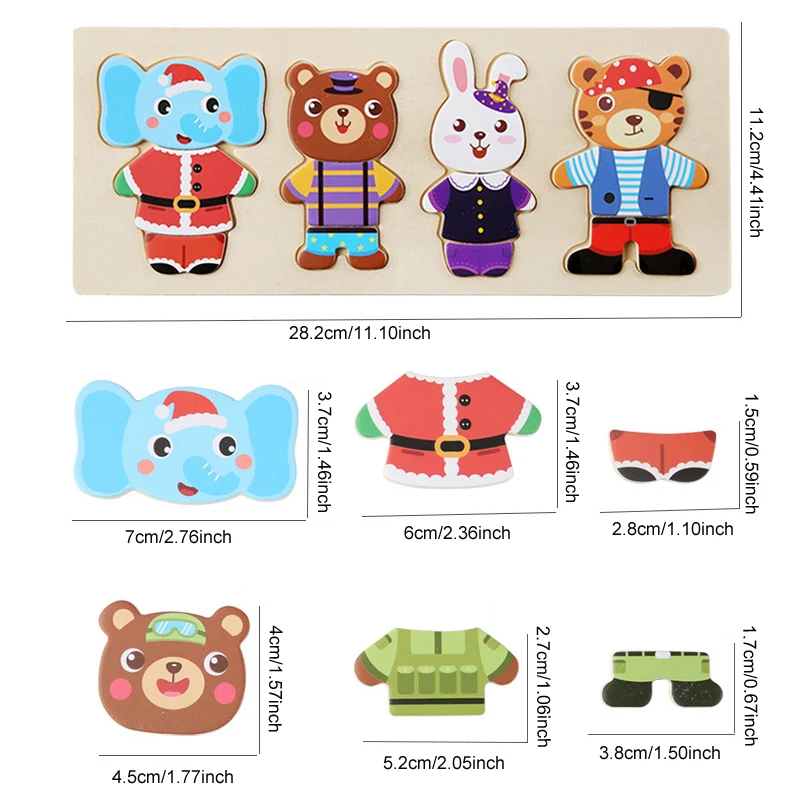 만화 동물 옷 갈아입히기 퍼즐 어린이 조기 교육 나무 옷입히기 게임 아기 퍼즐 장난감 어린이 선물