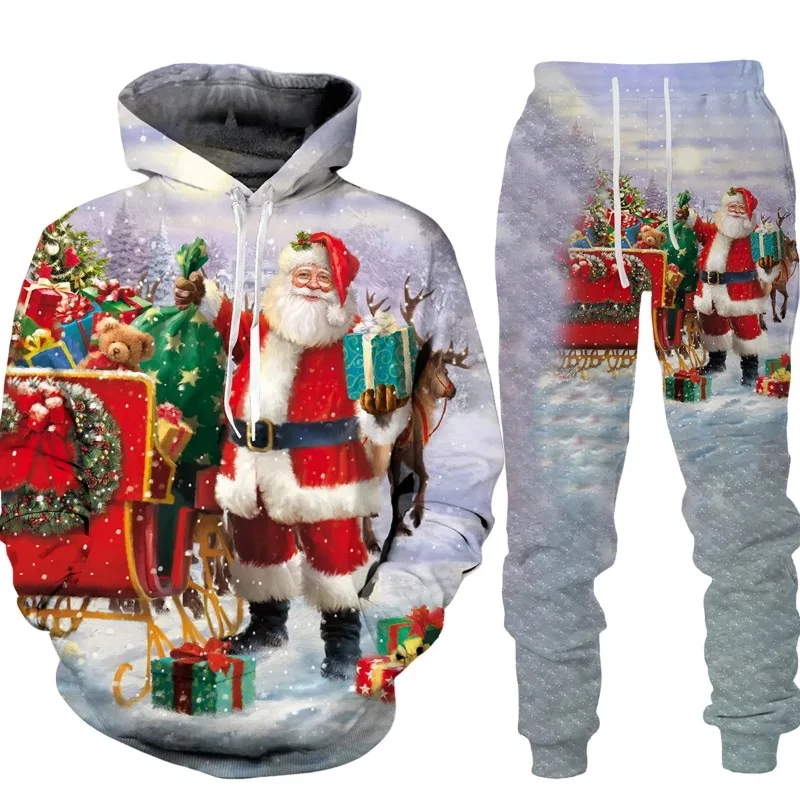 Hoodies Set Christmas Santa Claus Autumn Winter 3D Printing Boys Tracksuit Set Hoodies Pants Set Long Sleeve Boys Clothing Suits