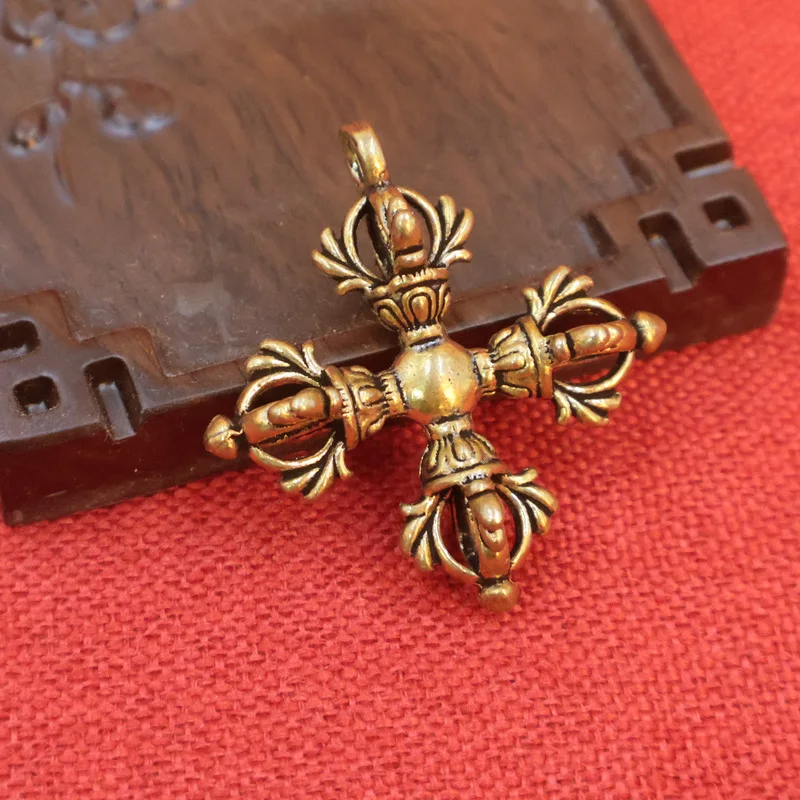 Handmade Brass Cross Vajra, A Religious Amulet For Protection Safety, A Protective Talisman, And A Decorative Item