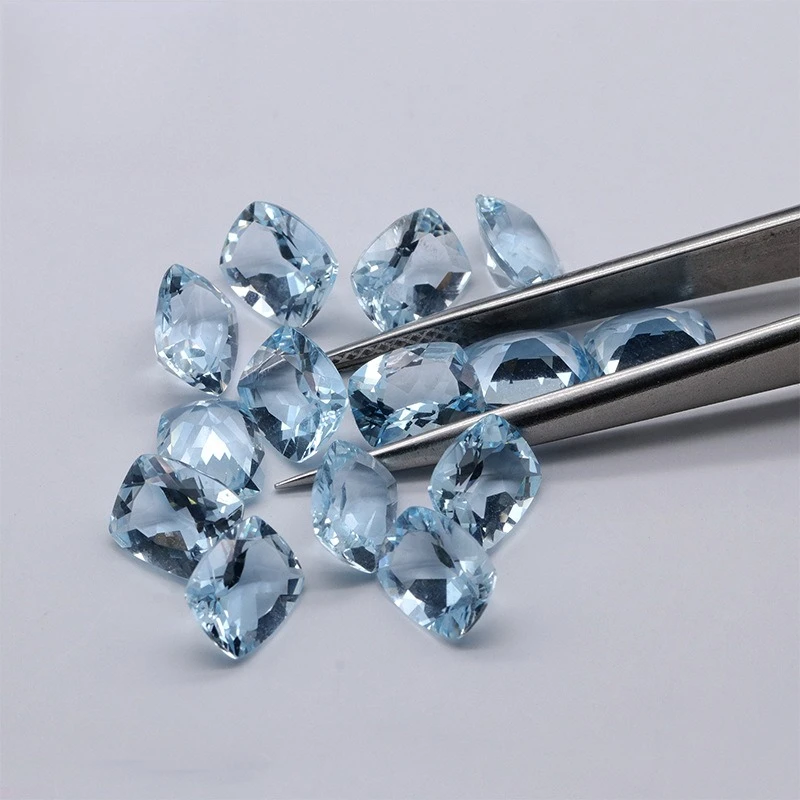 Natural Aquamarine Ring Face Fat Square Loose Stone AAA Quality Ring Necklace Inlaid with Matching Stones