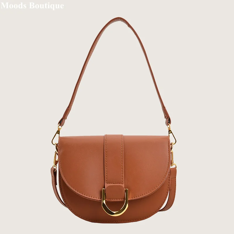 MOODS Famous Brand Saddle Shoulder Bags For Women Golden Hardware Solid Color PU Crossbody Bag 2023 New Luxury Designer Handbags