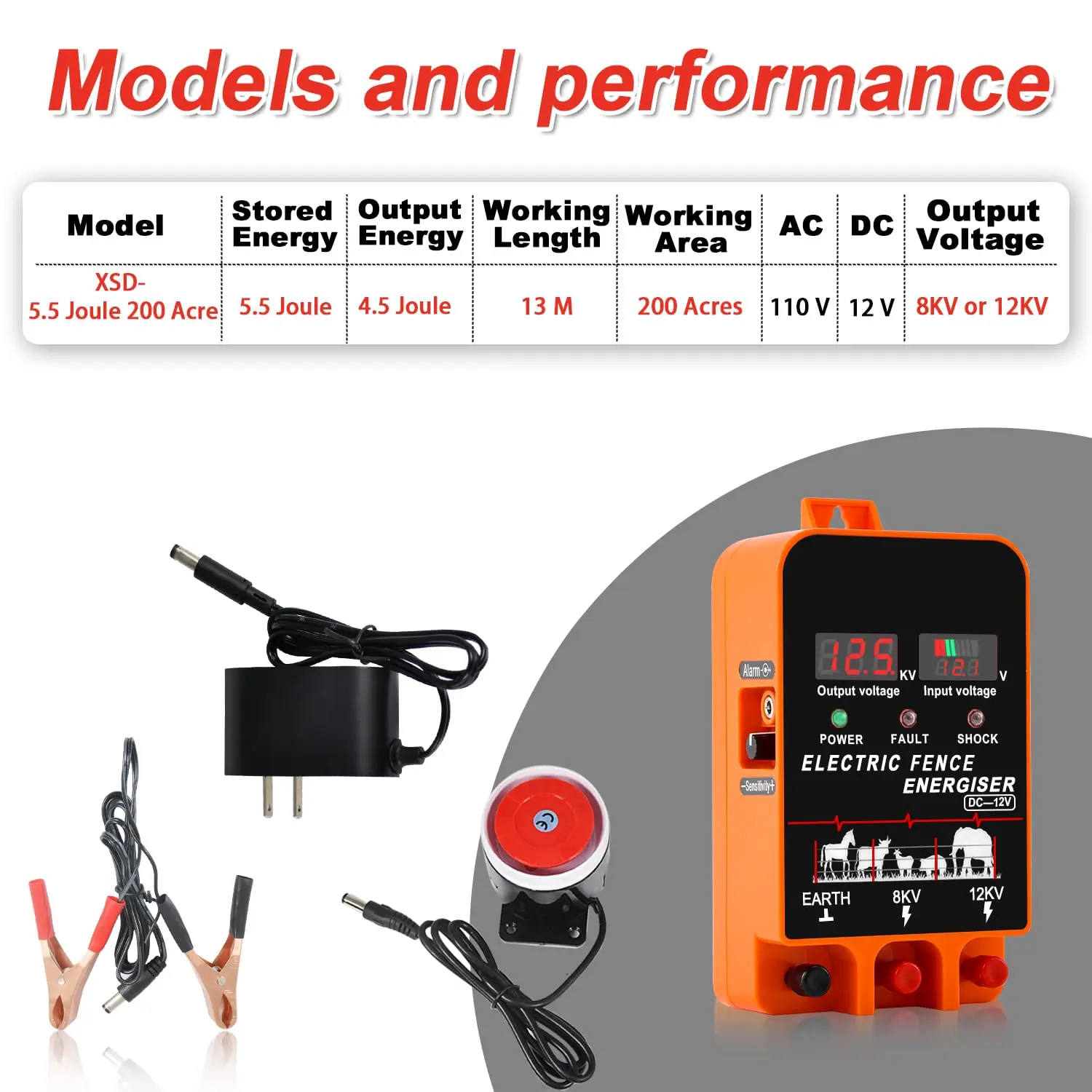 200 Acres 5.5J Electric Fence Charger Energizer ,  with Display No Remote