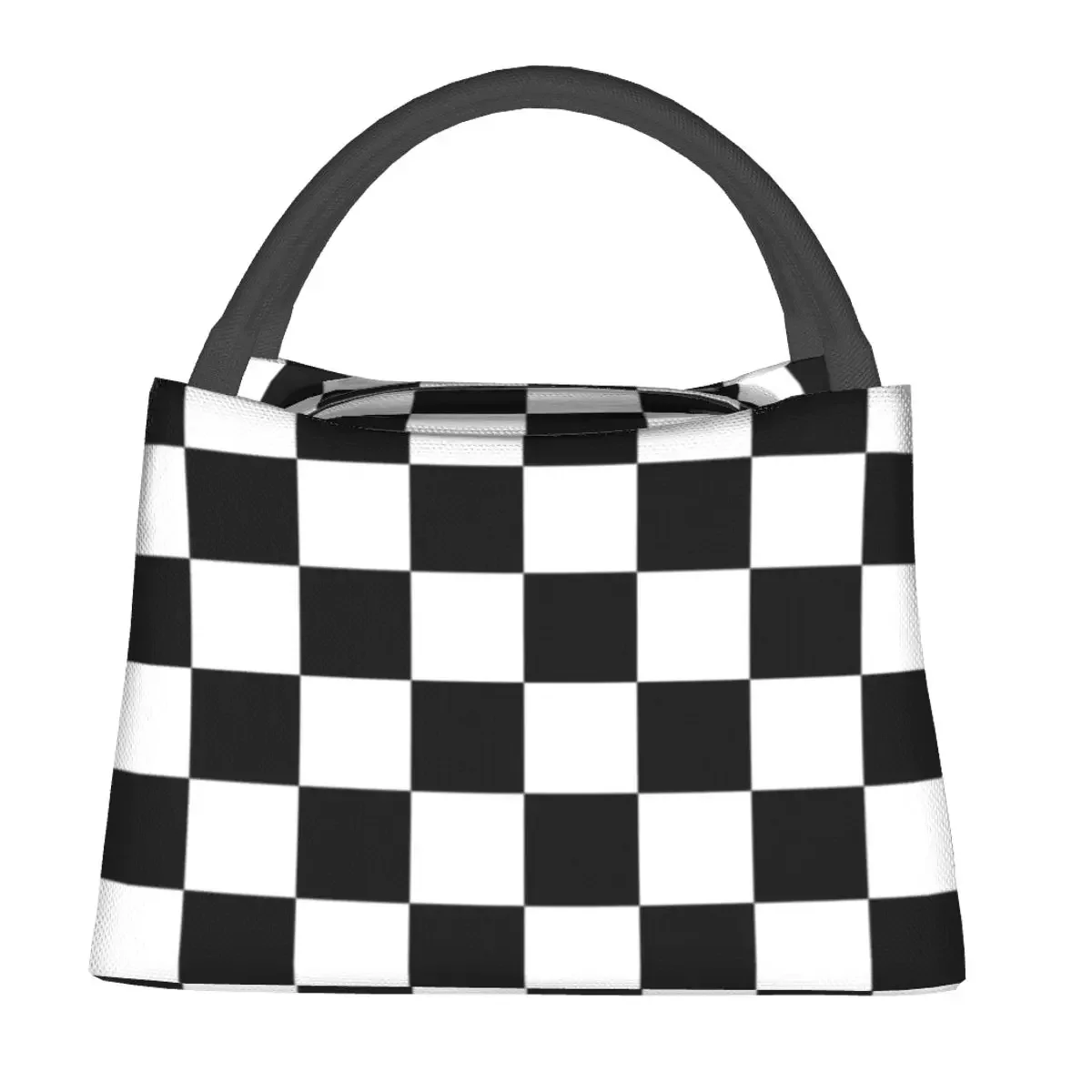 Black And White Checkered Lunch Bags Insulated Bento Box Resuable Lunch Tote Picnic Bags Cooler Thermal Bag for Woman Kids