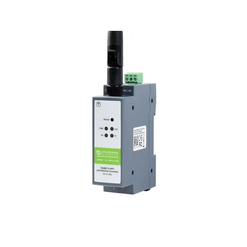 Waveshare Rail-Mount Serial Server RS485 To WIFI/Ethernet Module Modbus MQTT 5 ~ 36V, Screw Terminal WPA-PSK