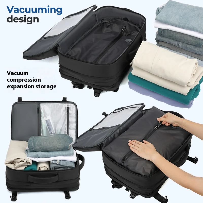 Dual gender vacuum travel backpack with pump, 47L expandable vacuum backpack, laptop backpack, flight approved portable travel b