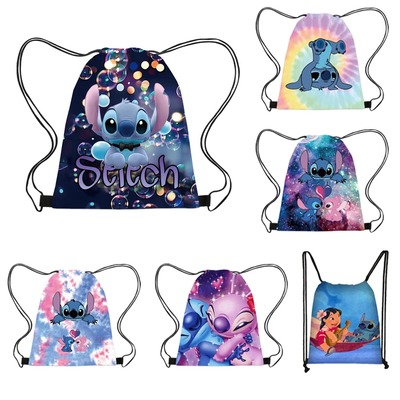 

Disney Stitch Drawstring Bags Children Backpack Cartoon Mini Lilo&Stitch Travel Storage Bag Casual Swim Portable Backpack