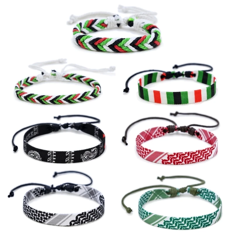 652F Fashionable Middle Eastern Wristband Cotton Blend Handwoven Bracelet Accessory Arab Inspired Wristchain for Party