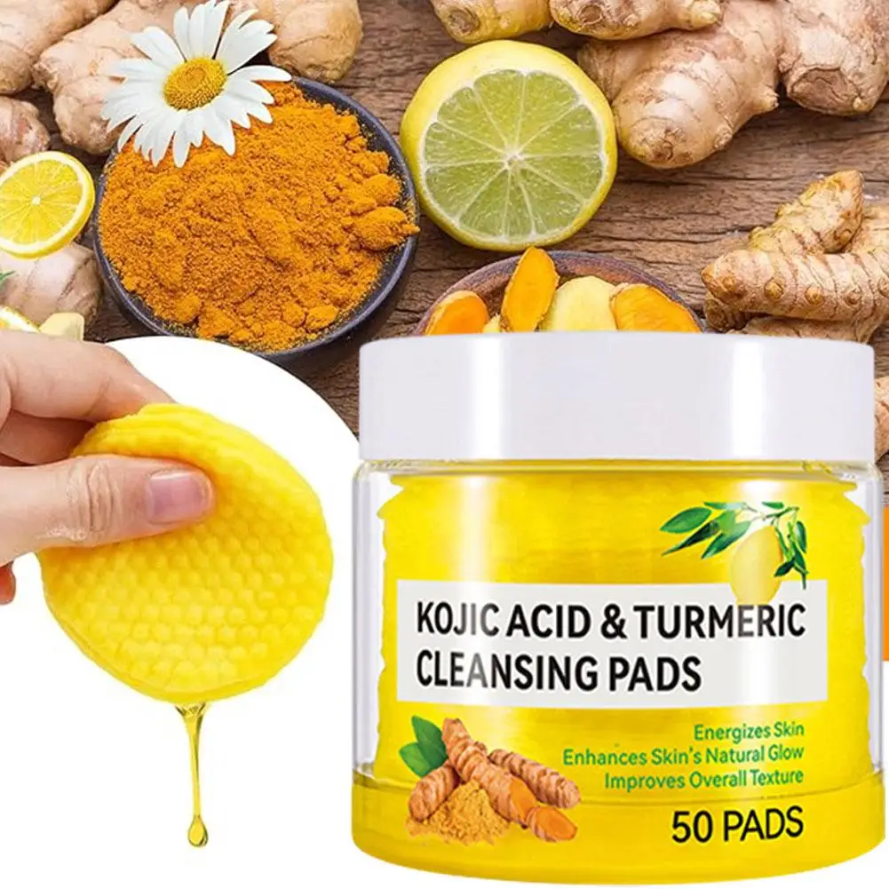 50pcs Turmeric Kojic Acid Cleansing Pads Curcuma Longa Root Facial Sponges Exfoliating Pads Skin Care Product 2026 New