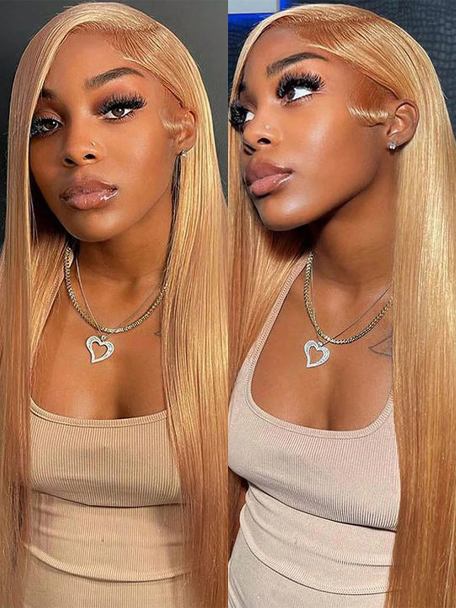 

5x5 13x4 Honey Blonde Human Hair Hd Lace Wig #27 250 Density Vietnamese Bone Straight Lace Frontal Human Hair Wigs 18 20 22 inch