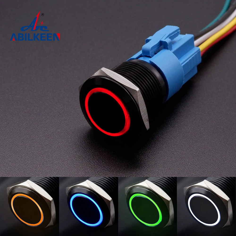 

ABILKEEN 16mm 19mm 22mm Metal Push Button Switch With Fixed PC Power Supply Switches Car Engine Start Stop Backlit LED 5/12/220V