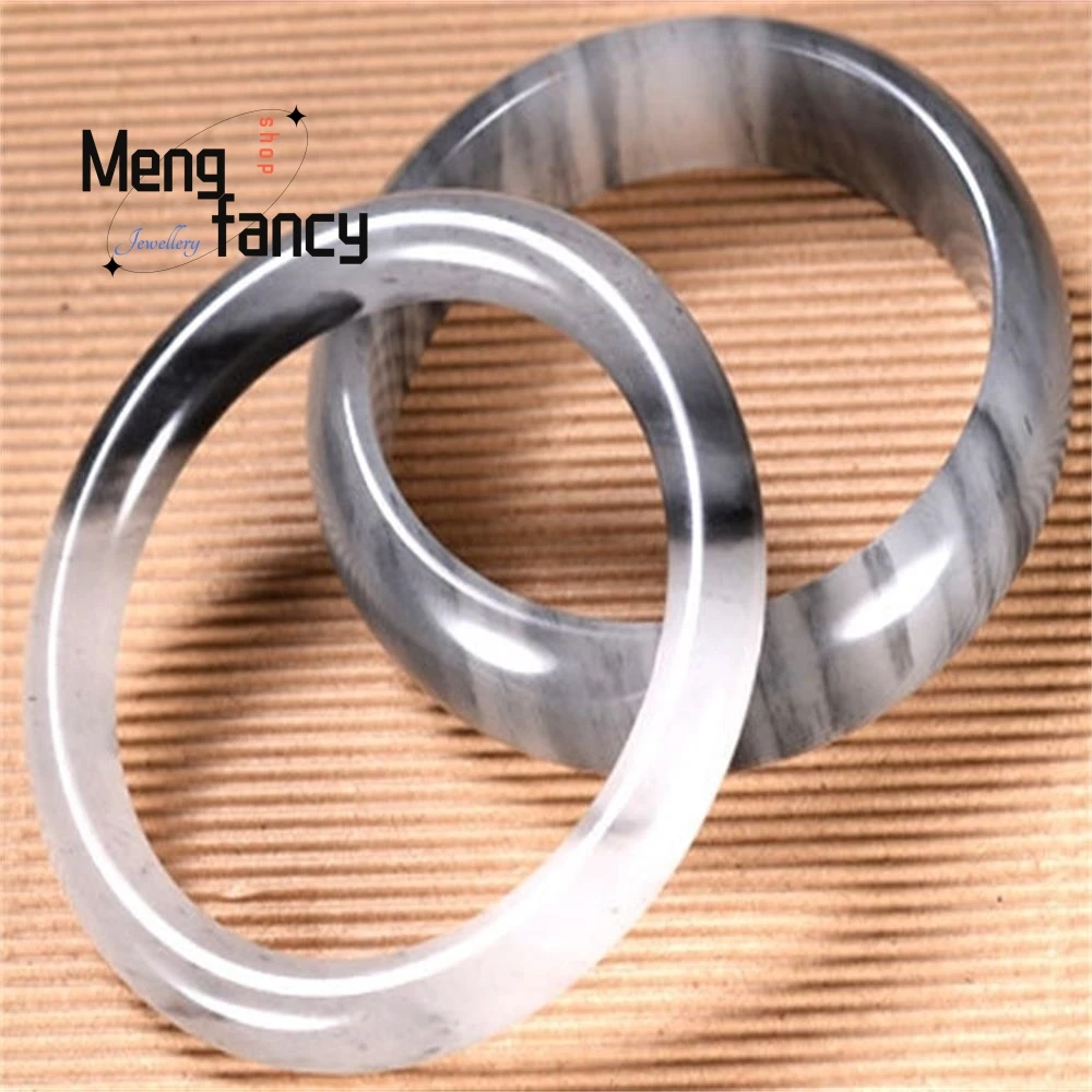 Natural Golden Silk Jade Ink Painting Bangle High-grade Exquisite Elegant Luxury Quality Fashion Jewelry Holiday Gift Souvenir