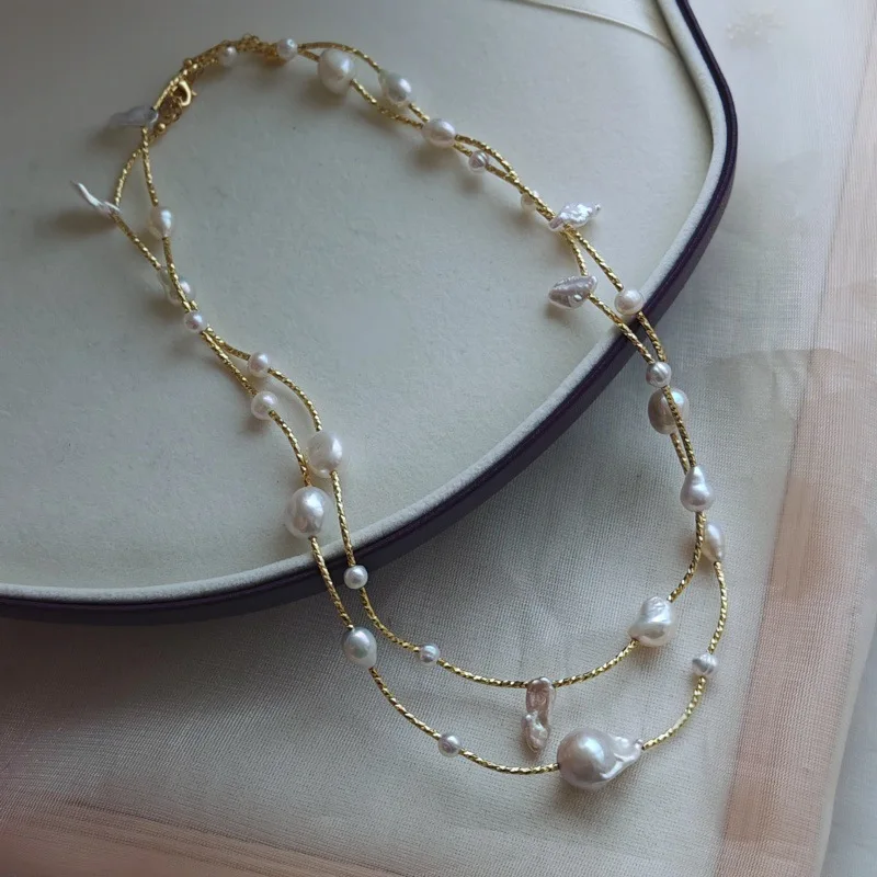 Natural Pearl Bangle, Multi-layered Baroque Handmade Stacked Bracelets That Can Be Used as Long Necklaces Friendship Bracelets