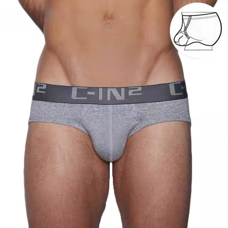 Cotton Bulge Briefs for Men Low Waist Briefs with Hanging Ring Sexy U Convex Pouch Lifting Hip Underwear Comforrt Sports Panties
