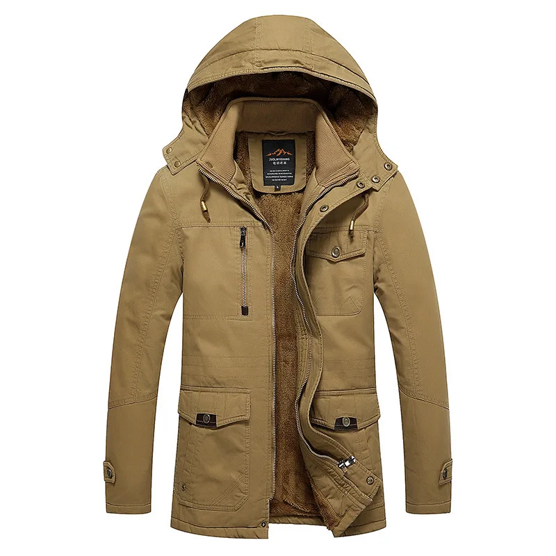 New Men's Jacket, Cotton Washed Fleece-Lined Warm Cold-Proof Men's Casual Outerwear