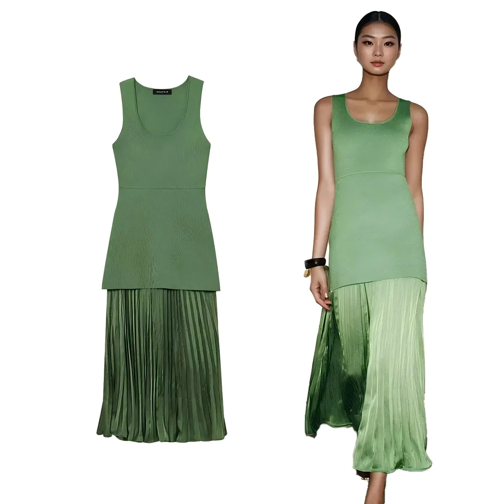 

SANSHENGDress Pullover O-Neck Sleeveless Female Chic Lady Knitwear DressesStylish versatile slim-fitting and casual unique desig