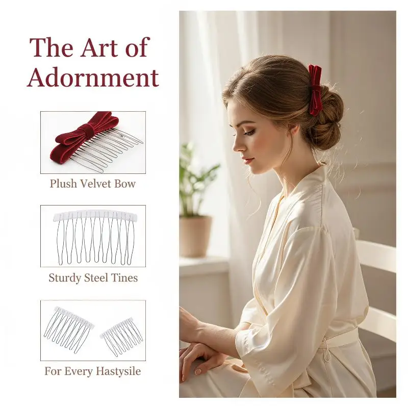 Cute Satin Bow Hair Side Combs With Non Slip Metal Teeth Assorted Colors For Daily Wear Wedding Bridal Hairstyling