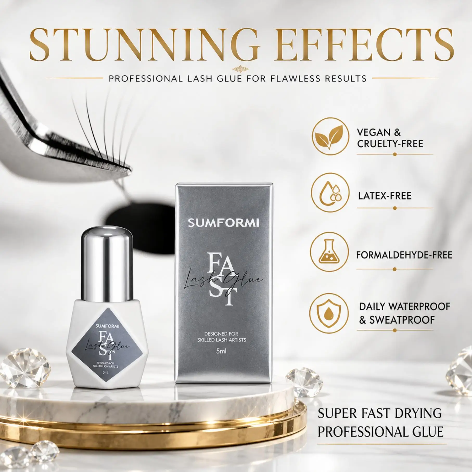 0.3-1s Fast Drying Gollee Eyelash Extension Adhesive Effects Stunning Glue Super Fast Drying Professional Glue