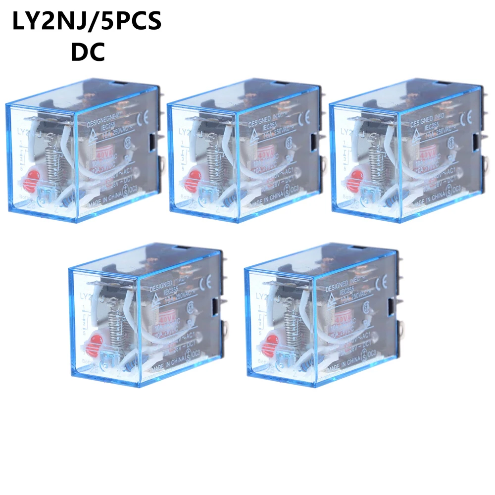 5Pcs Relay LY2NJ DC 12V 24V 36V 48V 110V 220V  Small relay 10A 8PIN Coil DPDT Electronic Micro Electromagnetic Relay LED Lamp