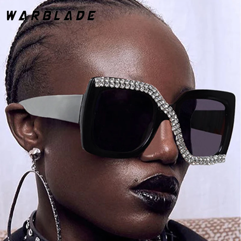 

Fashion Rhinestone Designer Square Sunglasses Women Men Retro Oversized Frame Glasses Photography Summer Traveling Shades UV400