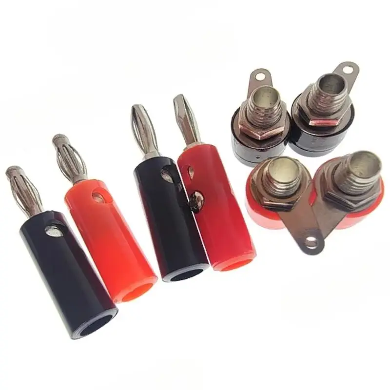 

10PCS Silver 4mm Lantern Type Banana Plug Male and Female 4mm Banana Jack Panel Mount Terminal Connector Adapter Red Black