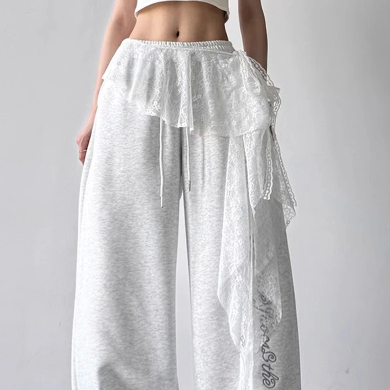 Jazz Dance Skirt Curtain Embroidered Flower White Lace Mesh Mini Skirt Irregular Y2K Streetwear Lace Up Decor Ruffles Skirt