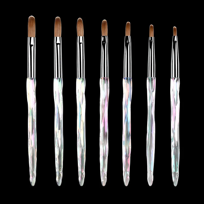 Reine Kolinsky Acryl Nagel Pinsel Kristall Griff Nagel Verlängerung Werkzeug DIY Carving Nägel Kunst Stift Werkzeug Acryl Pulver Nail art pinsel