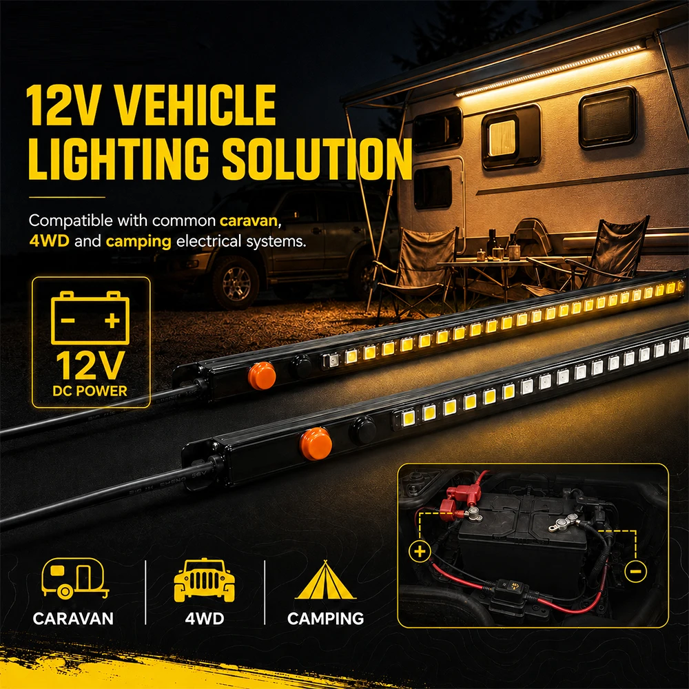 1PCS 12V Outdoor Camping Hard LED Light Bar, Dimmable Multi Color LED Lighting, Reusable LED Tent Lamp for RV, Camper