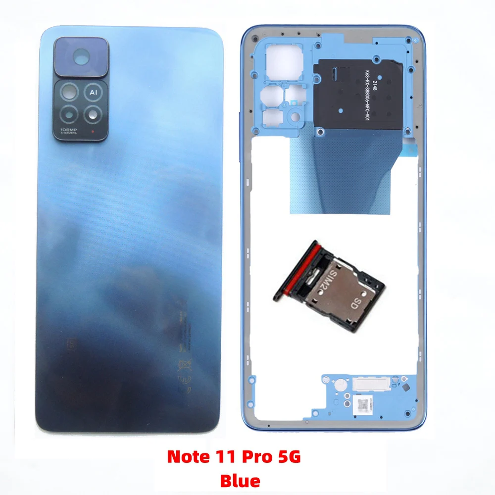 For Xiaomi Redmi Note 11 Pro 4G/5G Middle Frame + Rear Back Battery Cover + Camera Lens + Sim tray Repair Parts