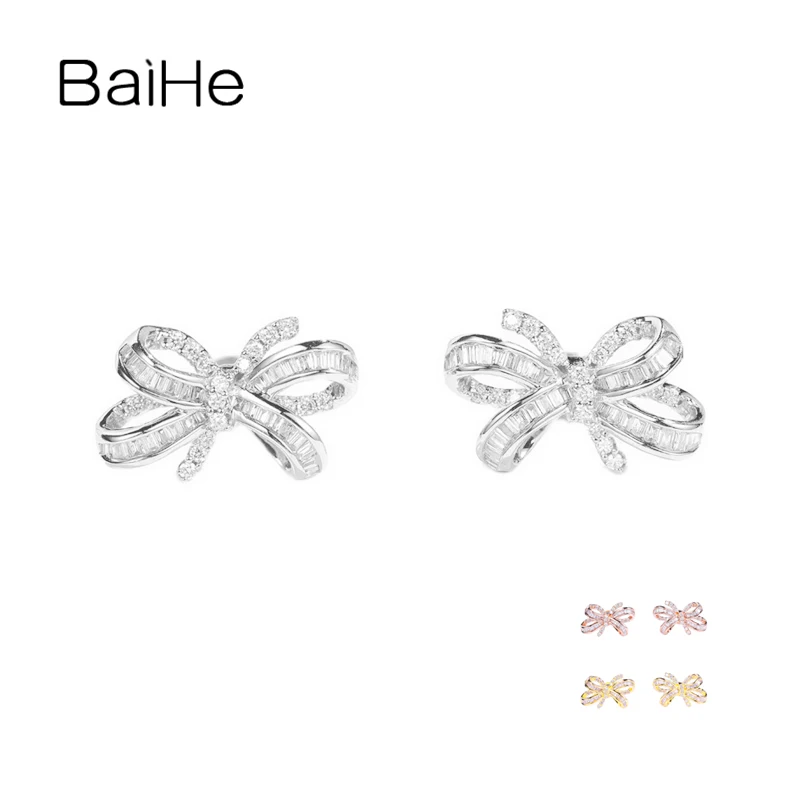 

BAIHE Solid 14K White/Yellow/Rose Gold 0.50ct H/SI Natural Diamond Bowknot Stud Earrings Women Fine Jewelry boucle d’oreille