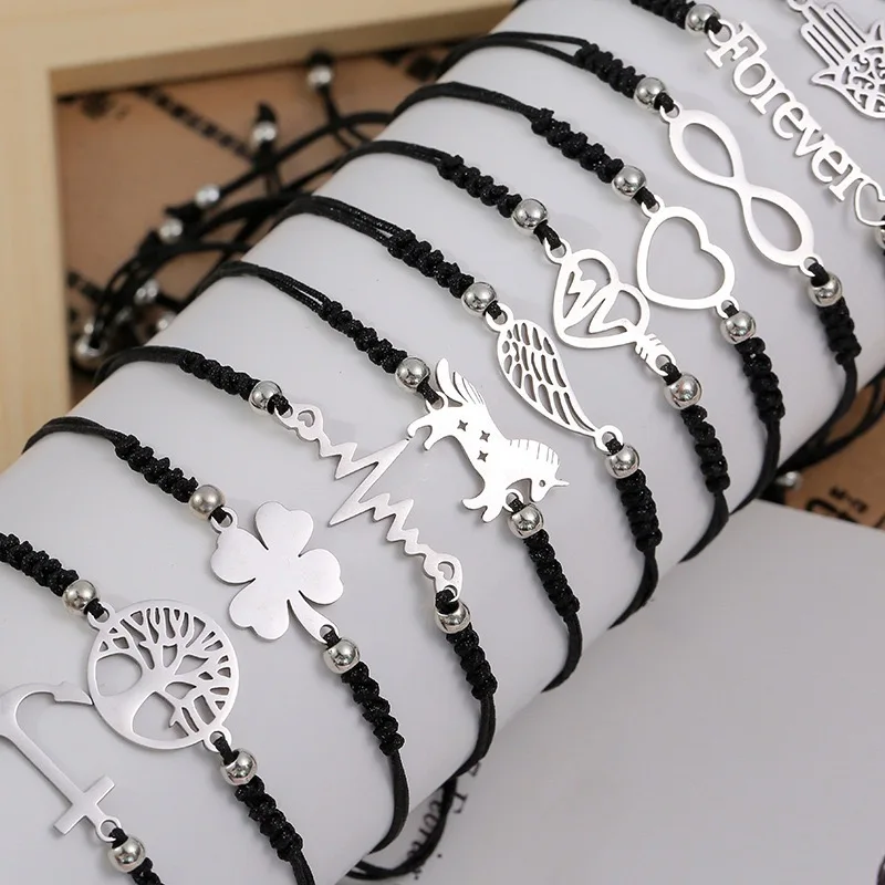 مجموعة مكونة من 12 قطعة من أساور الحروف الحيوانية المكونة من 8 أحرف قابلة للتعديل مع أنماط مختلفة من الفولاذ المقاوم للصدأ من أوروبا وأمريكا #4