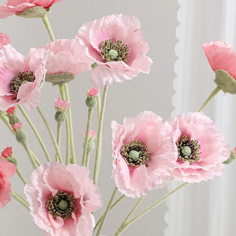 Artificial Orange Floral Arrangement Simulation Floral Decor for Hotel 5 Heads Artificial Poppies Flowers with Stems for Wedding