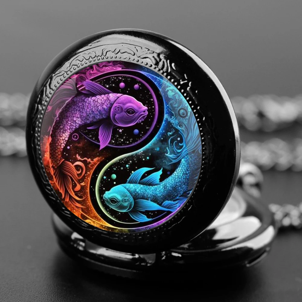 Pisces exclusive quartz pocket watch - exquisite glass patch, romantic Pisces design, fashionable personality