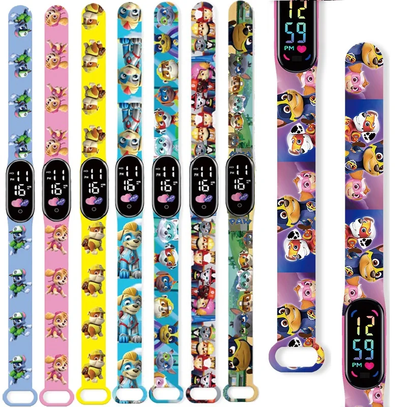 Paw patrol-led relógio esportivo para menino e menina, pulseira casual, silicone, smart, touch screen, eletrônico, moda